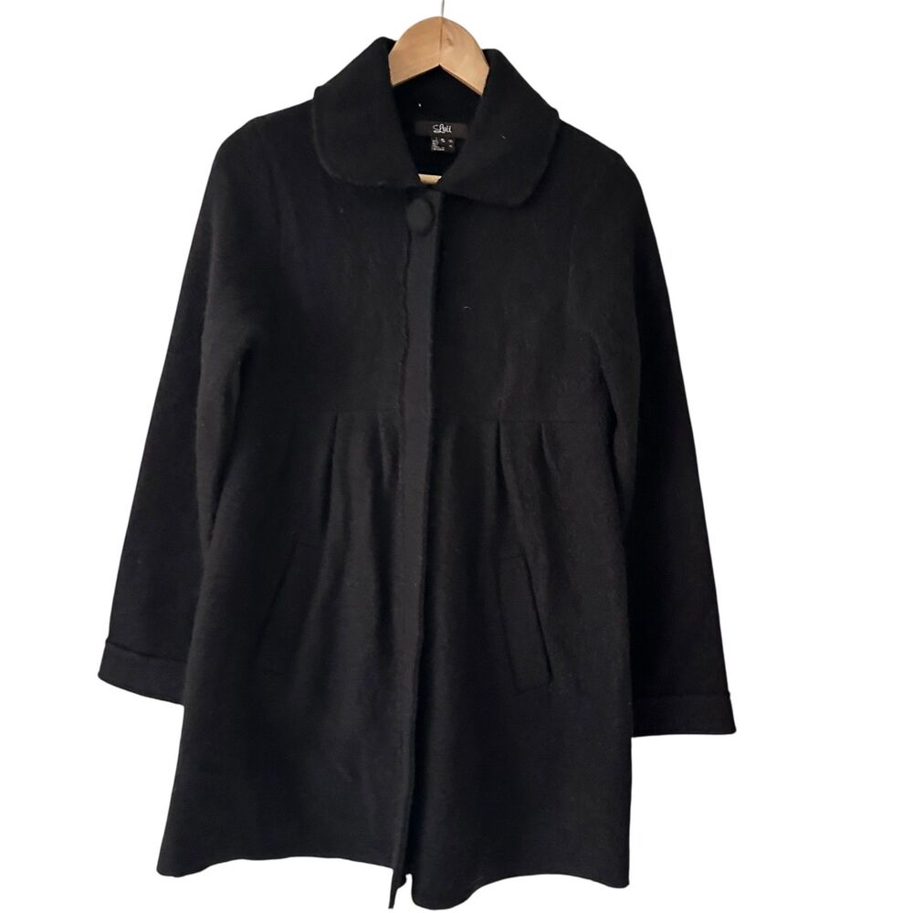 Luii Black 100% Boiled Wool Button‎ Up Collared Jacket Pockets Size S